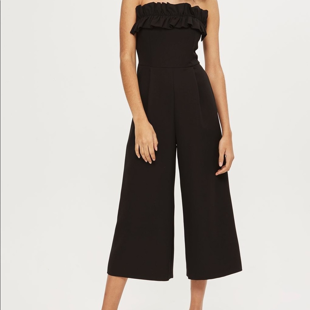 NWT Topshop Black Ruffle Bandeau Jumpsuit, size 8